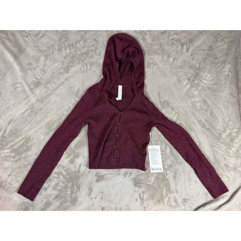 Lululemon Micro Cable Merino Wool Hooded Cardigan Heathered Grape Mauve LW3JC0S